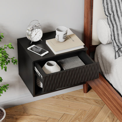 set of 2 nightstand with Space-Saving Wall-Mounted Cabinet: Drawer, Open Storage, 3-Section Slides, Carved Surface, Anti-Shaking, DIY, for Bedroom/Office