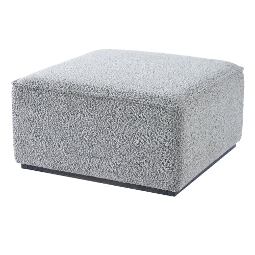 30 inch Square Black White Loop Yarn Ottoman, Upholstered Footrest with Solid Rubber Wood Feet for Multi-Room Use