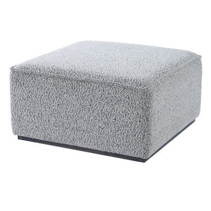 30 inch Square Black White Loop Yarn Ottoman, Upholstered Footrest with Solid Rubber Wood Feet for Multi-Room Use