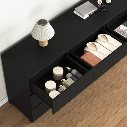 9 Drawer Dresser with No Handle Design, Modern Black Matte Wood Dresser for Bedroom, Storage Chest of Drawers for Living Room, Hallway, Entryway