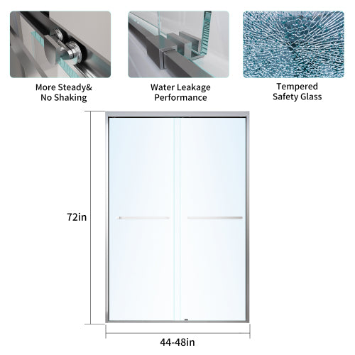 44-48*72 INCH Frame Double Sliding soft-close Shower Doors, Bathroom Sliding Shower Door, (6mm) Thick SGCC Tempered Glass Door For Bathroom Door ,Brushed Nickel