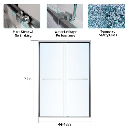 44-48*72 INCH Frame Double Sliding soft-close Shower Doors, Bathroom Sliding Shower Door, (6mm) Thick SGCC Tempered Glass Door For Bathroom Door ,Brushed Nickel