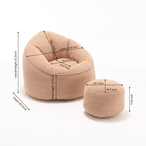 Compressed High-Pressure Foam Adult Bean Bag Sofa Chair with Footrest for Living Room Bedroom