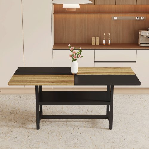 Two-Tone Spliced Dining Table with Storage Shelf