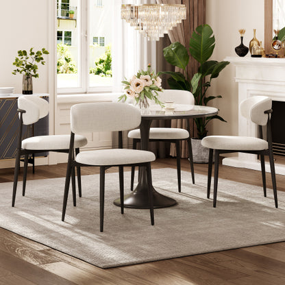 Set of 2 Beige Fabric Metal Dining Chairs, Farmhouse Style Rustic Chairs 250lb Capacity