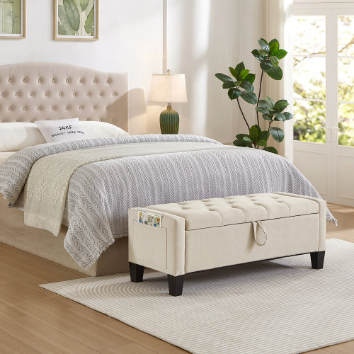 Ottoman with Storage, Storage Ottoman Bench with Safety Hinge 350 lbs Weight, Upholstered Entryway Bench with Seating for Bedroom, Living Room - Beige