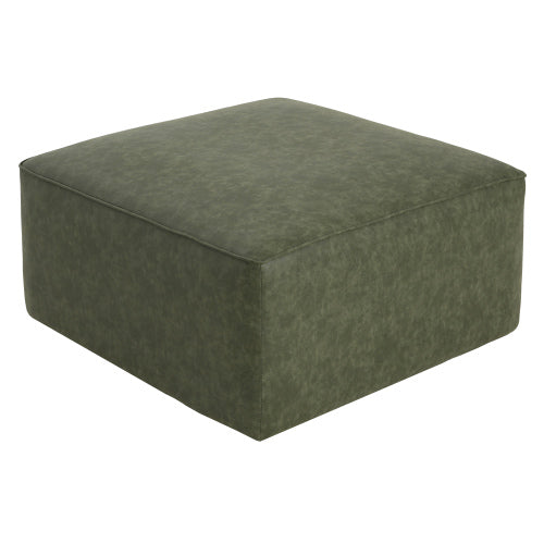 Green Square PU Leather Modular Sectional Ottoman, Pocket Coil Cushion Footrest for Contemporary Sofa Sets