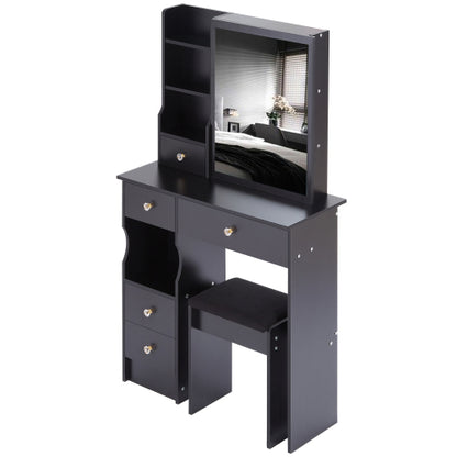 29.2" Small Space Left Drawer Desktop Vanity Table + Cushioned Stool, Extra Large Right sliding mirror, Multi Layer High Capacity Storage, Practical Fashionable Dresser, Suitable For Small Space