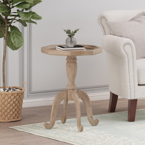 French Country Octagonal Accent Table, Distressed Faux Wood Spider Leg End Table, 18.25inch W¡Á18.25inch D¡Á25inch H