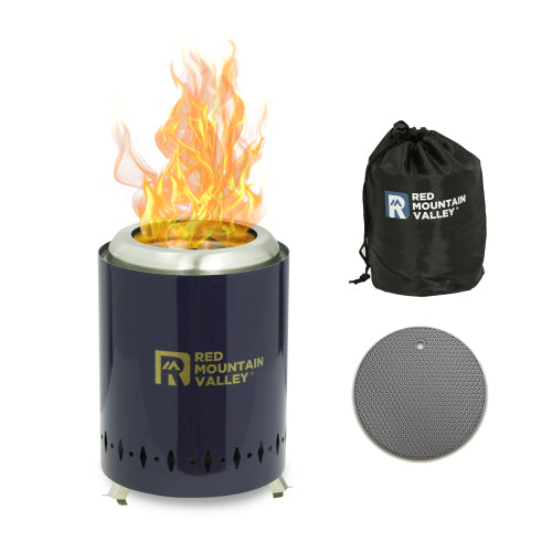 Smokeless Tabletop Fire Pit with Mat, Portable Mini Low Smoke Camping Stove with Travel Bag and Fireproof Mat, Stainless Steel Blue, for Outdoor Enthusiasts