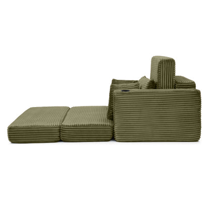 Green Boneless 3-in-1 Corduroy Sofa Bed, Oversized Cloud-Like Chaise