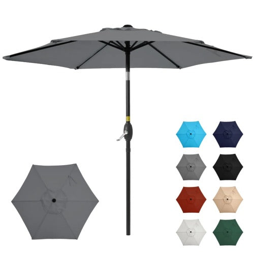 7.5 Feet Gray Market Umbrella with Crank Lift & Tilt. UV-Resistant Canopy for Pool, Backyard & Patio (Without base)