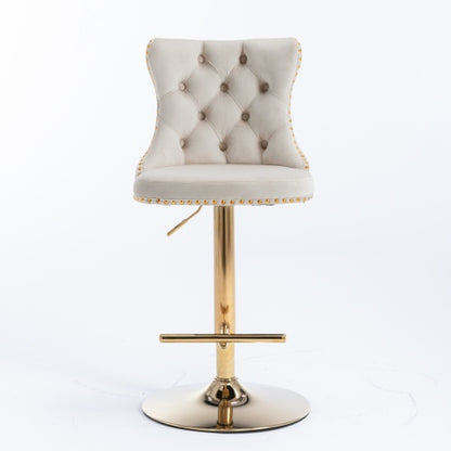Furniture,Golden Swivel Velvet Barstools Adjusatble Seat Height from 25-33 Inch,Modern Upholstered Bar Stools with Backs Comfortable Tufted for Home Pub and Kitchen Island,Beige,Set of 2