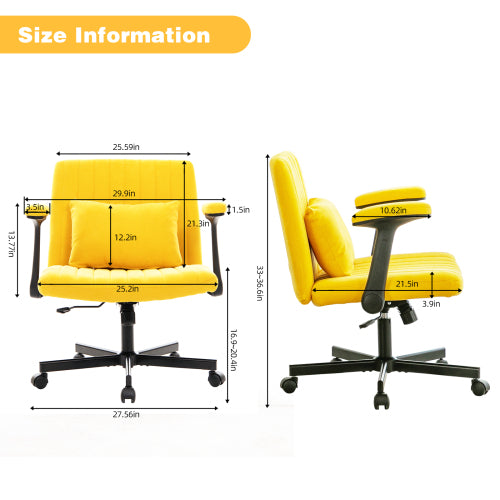 Yellow Linen Criss Cross Armrest Office Chair with Wheels - Ergonomic for Home Office, Work & Study