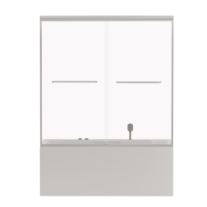 56"-60" W x 58" H Double Sliding Bathtub Shower Door, Semi-Frameless Bypass Tub Door, 1/4" (6mm) Tempered Glass with Explosion-Proof Film, Adjustable Aluminum Alloy Frame, Brushed Nickel 24D03-T60BNX