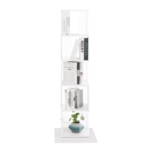 5-Tier 360° Rotating Bookshelf Wood Veneer & Acrylic Panel Anti-Tip Base Modern Home Display Storage Rack
