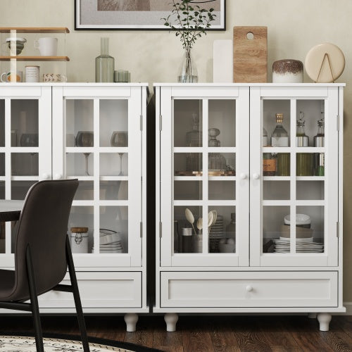 White Modern Tempered Glass Door Buffet Cabinet Home Storage Sideboard