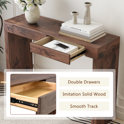 Elegant natural walnut wood grain bar table -50 inches long, a practical choice for modern home decor. Walnut wood grain texture veneer, equipped with double drawers, can be used as both a bar counter