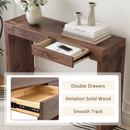 Elegant natural walnut wood grain bar table -50 inches long, a practical choice for modern home decor. Walnut wood grain texture veneer, equipped with double drawers, can be used as both a bar counter