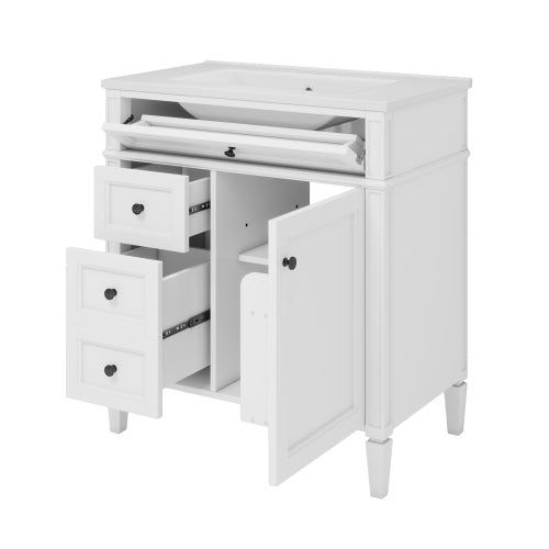 30'' Bathroom Vanity with Top Sink, Modern Bathroom Storage Cabinet with 2 Drawers and a Tip-out Drawer, Single Sink Bathroom Vanity