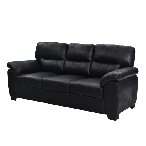 81 inch  Black 3-Seater Retro Foil-Fabric Sofa,Padded Armrests,Black Triangle Legs