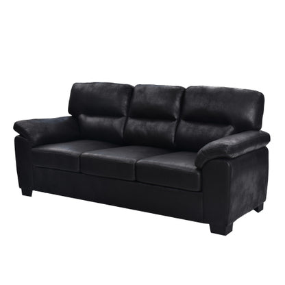 81 inch  Black 3-Seater Retro Foil-Fabric Sofa,Padded Armrests,Black Triangle Legs