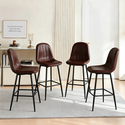 Modern Bar Stools with Swivel Mechanism, PU Padded Seats with Back Support & Metal Legs ¨C Ideal for Kitchen Islands, Home Bars, Commercial Bars, Dark Brown(Set of 2)