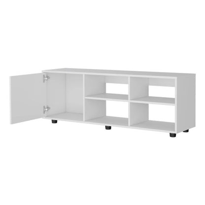 White 51 inch TV Stand with Door and Open Storage Shelves