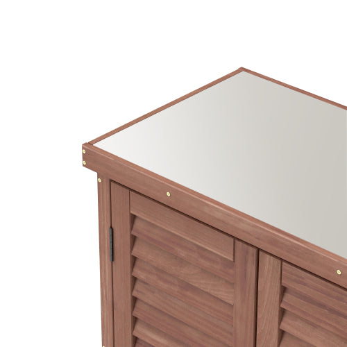 Potting Bench with Storage Cabinet and Metal Table Top for Outdoor Patio, Garden Furniture Wood Workstation Coffee 31.5x17x36''