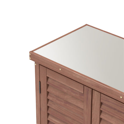 Potting Bench with Storage Cabinet and Metal Table Top for Outdoor Patio, Garden Furniture Wood Workstation Coffee 31.5x17x36''