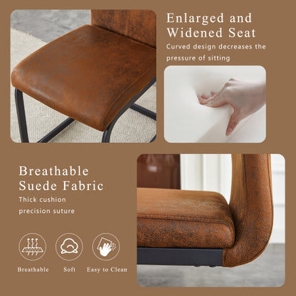 Set of 2 Vintage Brown Tech Fabric Dining Chairs, 39.3inch  High Back Metal Frame Accent Chairs
