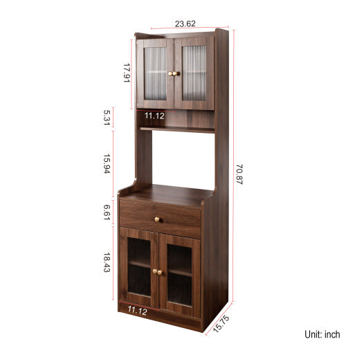 Kitchen Pantry Hutch Storage Cabinet, Farmhouse Kitchen Hutch Buffet Cabinet with Microwave Stand, Freestanding Buffet Sideboard Coffee Bar Cabinet