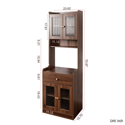 Kitchen Pantry Hutch Storage Cabinet, Farmhouse Kitchen Hutch Buffet Cabinet with Microwave Stand, Freestanding Buffet Sideboard Coffee Bar Cabinet