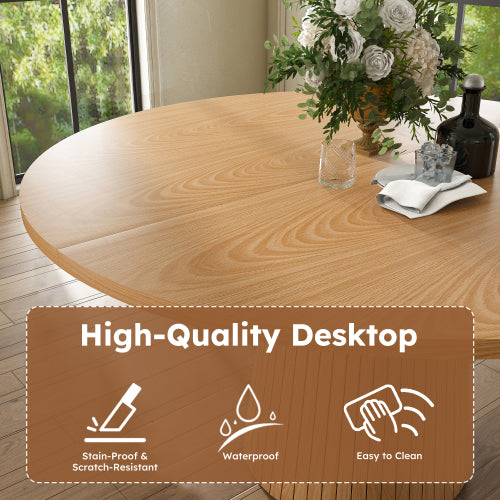 47 Inch Round Farmhouse Dining Table, Oak Finish