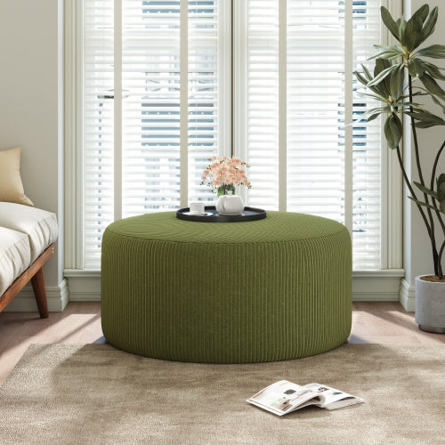 30.5 Inch Olive Green Corduroy Round Ottoman, Upholstered Modular Footrest with Spring & Foam Cushion Support