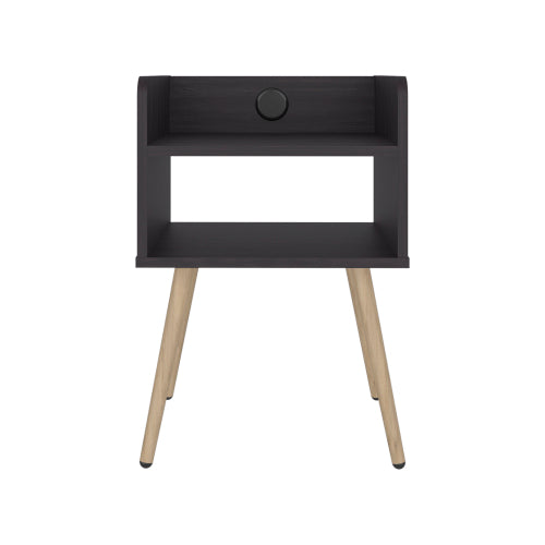 Modern Nightstand with USB Charger & 2-Tier Shelves