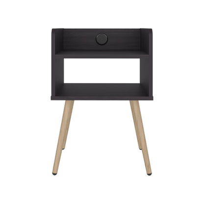 Modern Nightstand with USB Charger & 2-Tier Shelves