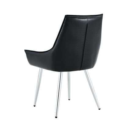 Set of 2 Black Crocodile Pattern PU Dining Chairs, Diamond Tuft Chrome Metal Leg Luxury Accent Chairs