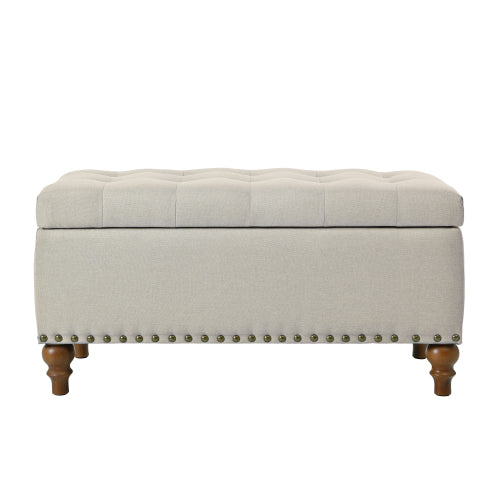 36.61 inch Linen Storage Ottoman Bench with Safety Hinge, Beige