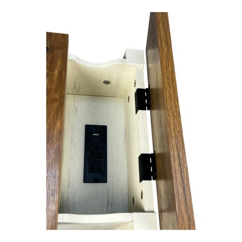Brown White Farmhouse Nightstand with Charging Station