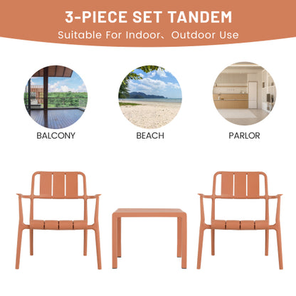 Holiday- 2-Piece PP Single-Seater Chairs + Coffee Table Set – Indoor/Outdoor Multi-Purpose Furniture for Living Room,Balcony,Beach (No Assembly Chairs, Easy Setup Table) – Polypropylene, Apricot Brown