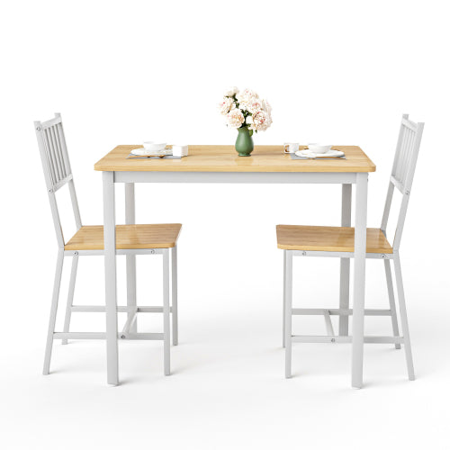 3-Piece Natural & White Industrial Dining Set, Table & 2 Chairs