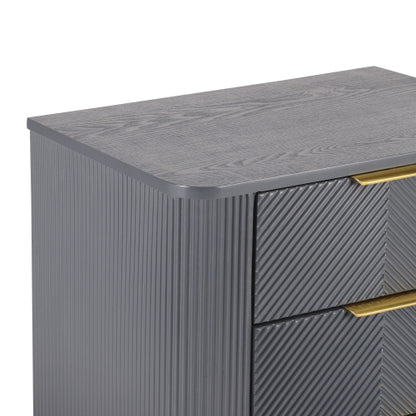 Mid-Century Fluted 3 Drawers Nightstand, Bedside Table with Curved Profile Design and Wide Gold Glossy Handles, End Table for Living Room, Bedroom, Easy Assembly, Dark Gray