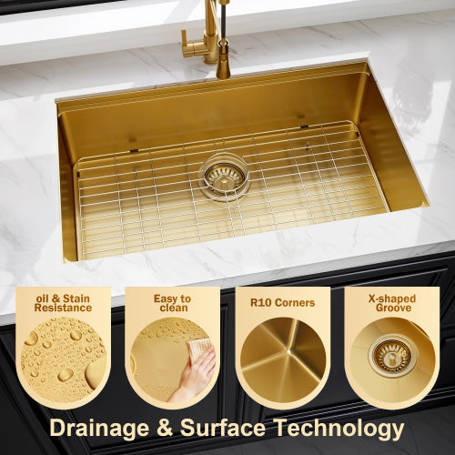 32 Gold Undermount Workstation Kitchen Sink-32 x 19 Inch 16 Gauge Stainless Steel Undermount Kitchen Sink