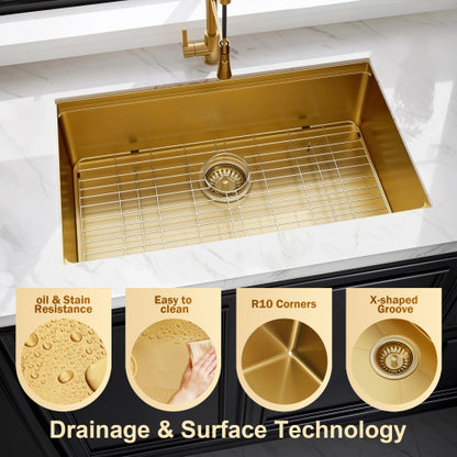 32 Gold Undermount Workstation Kitchen Sink-32 x 19 Inch 16 Gauge Stainless Steel Undermount Kitchen Sink
