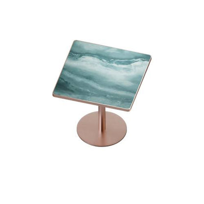 31.5 Inch Square Tulip Dining Table, Sintered Stone Marble Top Stainless Steel Base Indoor Outdoor Table
