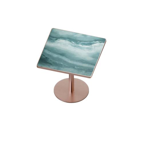 31.5 Inch Square Tulip Dining Table, Sintered Stone Marble Top Stainless Steel Base Indoor Outdoor Table