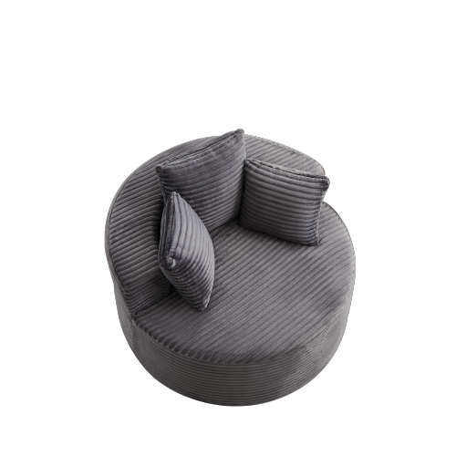 43 inch  Round Corduroy Single Lounge Chair, Minimalist Style with 3 Pillows