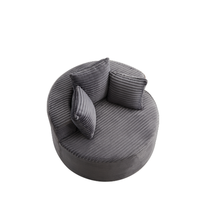 43 inch  Round Corduroy Single Lounge Chair, Minimalist Style with 3 Pillows