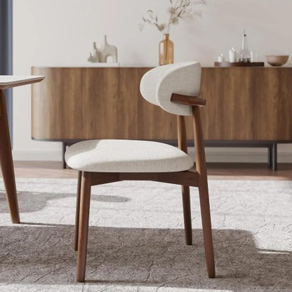 Solid Ash Wood Dining Chairs with Upholstered Seats, Set of 2, Walnut
